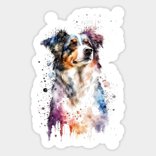 Rainbow Miniature American Shepherd Watercolor Art Sticker